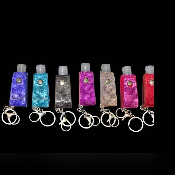Set of 7 Rhinestone Hand Sanitizer Holder Keychains – Refillable Travel Bottles - Picture 2 of 2